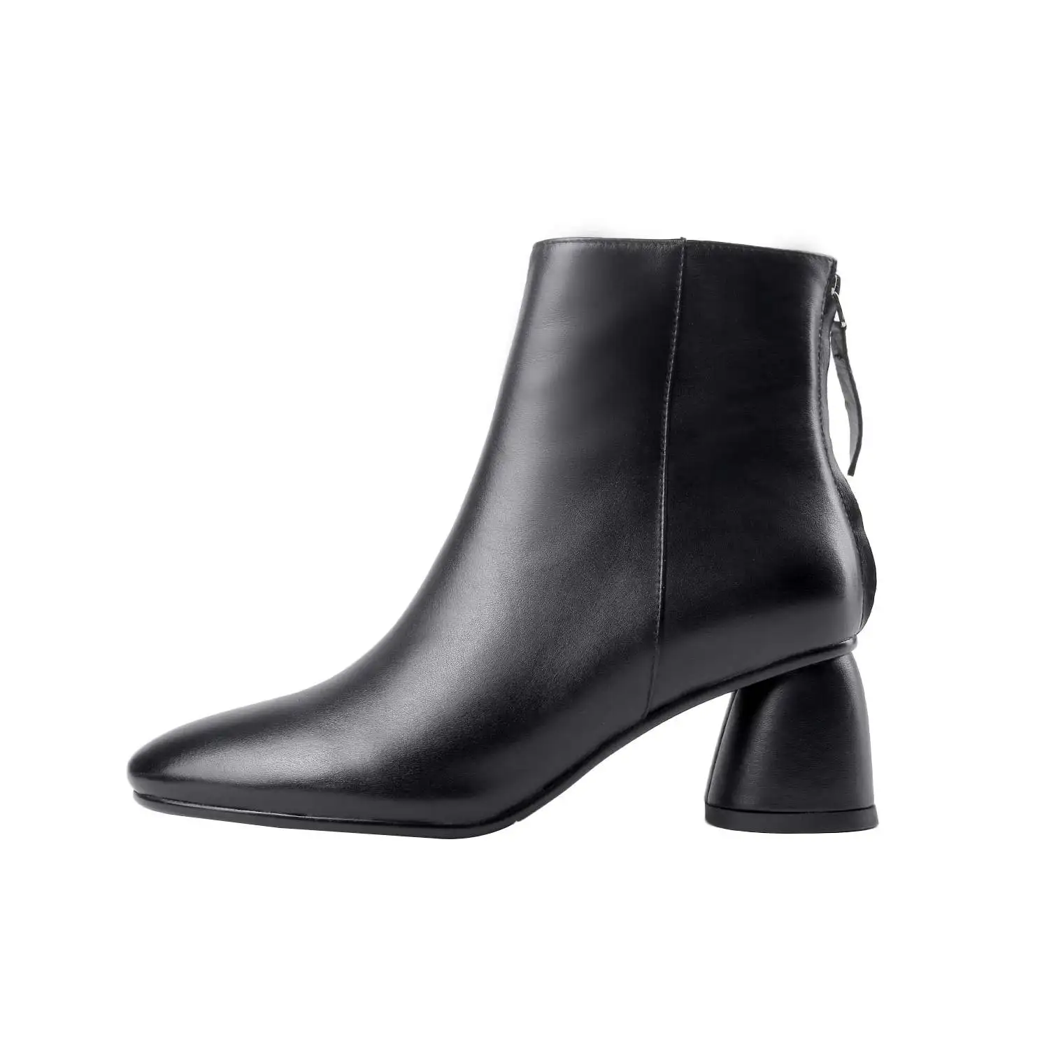 handmade round toe genuine leather high heels zipper women ankle boots elegant dress solid fashion boots warm winter shoes L19