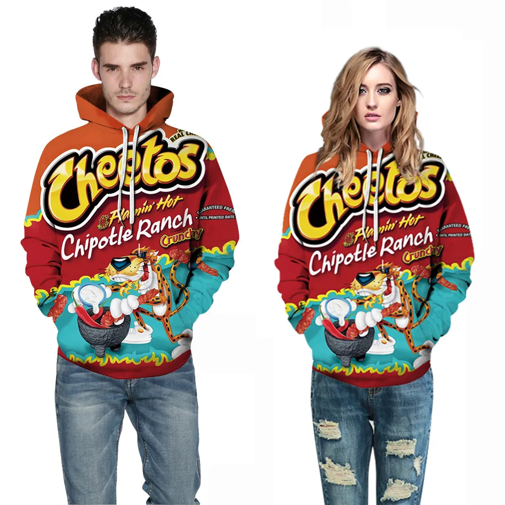 ISTider Новые горячие Cheetos 3D толстовки для мужчин и женщин пуловер с капюшоном свитер с длинными рукавами Забавный пищевой Печатный брендовый спортивный костюм
