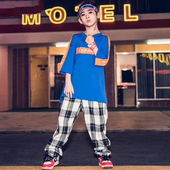 

New Children Street Dance Clothes Boys Hip Hop Fashion Summer Clothes Kids Jazz/Modern Dance Performance Stage Costume DQL1725