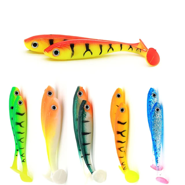 5pcs/lot Soft Bait Lure 3D eyes t-tail 70mm 2.1g Wobblers Worm Fishing  Silicone