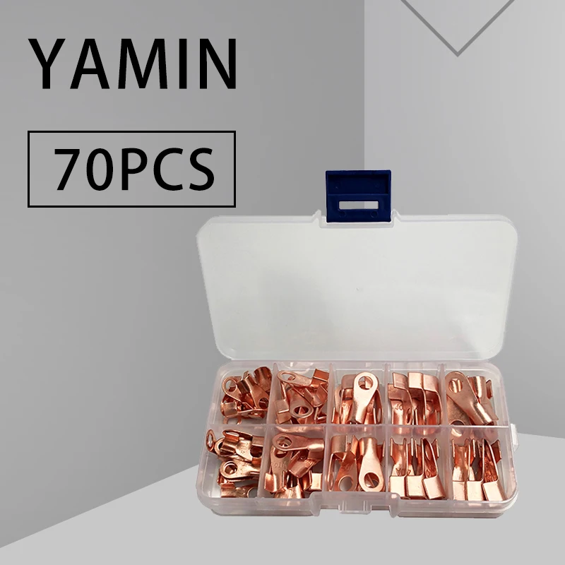 

70pcs OT-10A 20A 30A 40A 50A Dia Red Copper Circular Splice Ring Terminal Wire Naked Battery Cable Connector lugs Terminals