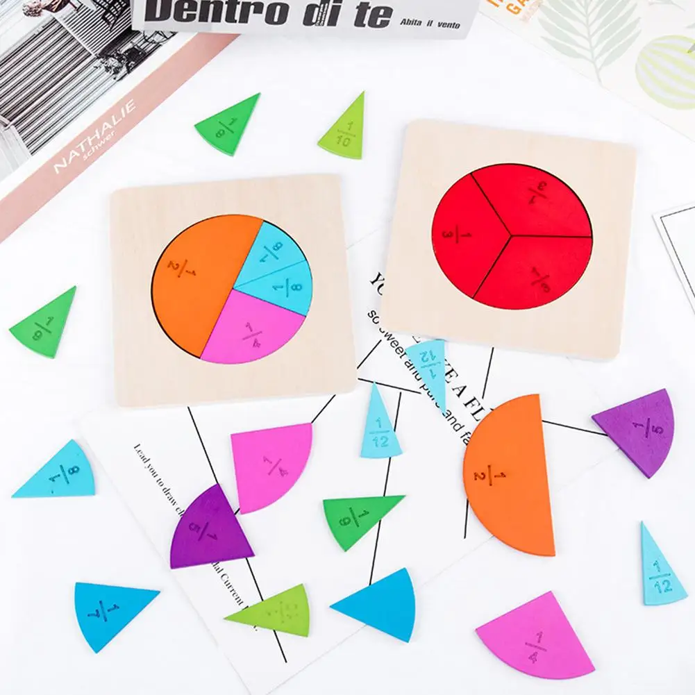 WOODEN CIRCULAR BOARD MATHEMATICS FRACTION DIVISION TEACHING AIDS TOY GIFT FADDI