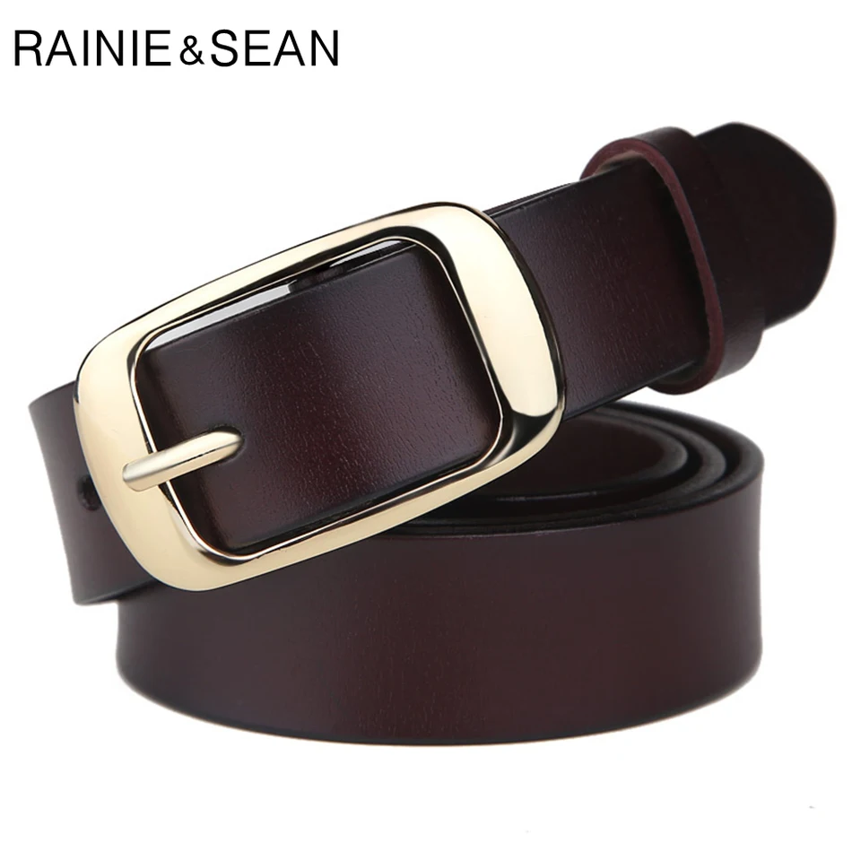 RAINIE SEAN Retro Belts Women Genuine Leather Pin Buckle Belt Female Coffee Vintage Designer Brand Real Cowhide Leather Belt top luxury quality cowhide genuine leather retro ifeng dragon pattern brass slide buckle metal belts for men jean strap designer