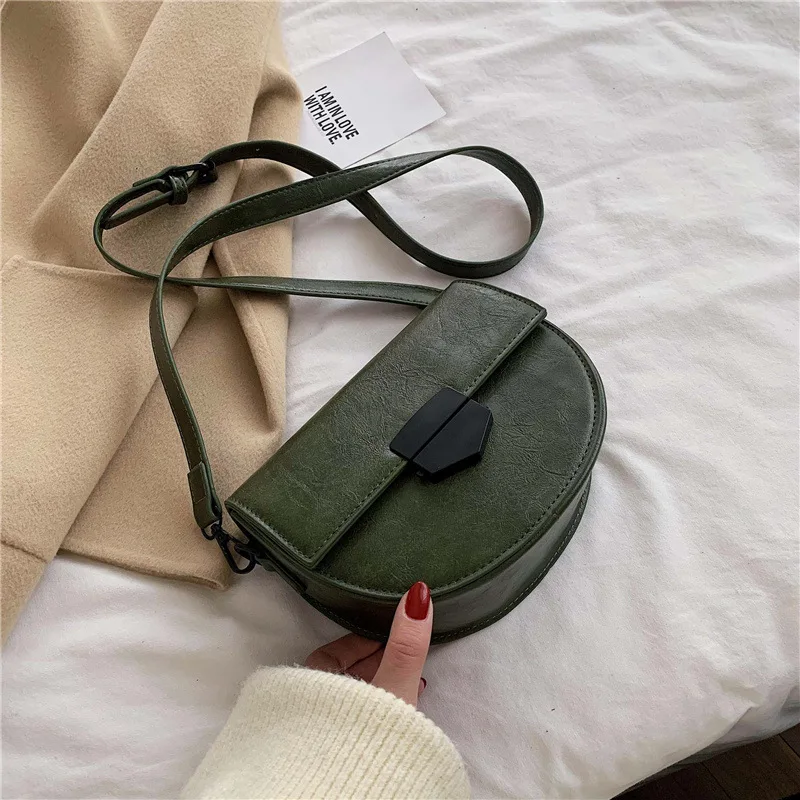 

Autumn And Winter Semicircle Lock Bag Women's 2019 New Style Contrast Color Vintage Saddle Bag Versatile Crossbody Bag Women's