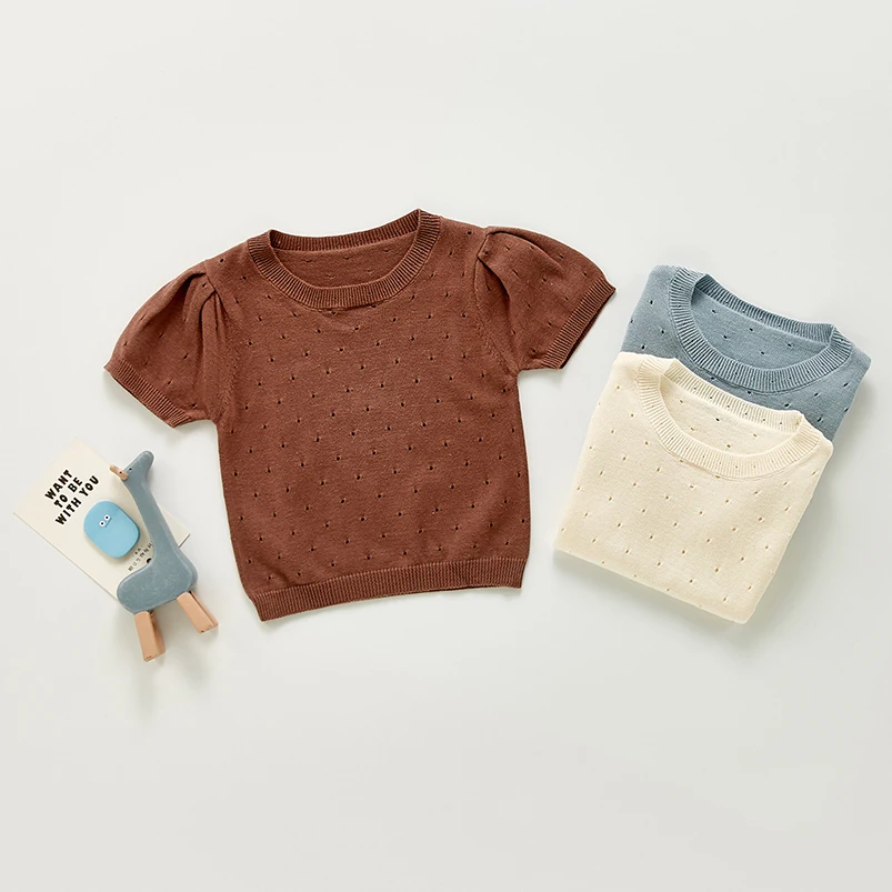 

3 Color Newborn Baby Boy Girl Solid Shirt Clothes Spring Summer Soft Breathable Cotton Tops Short Sleeve Mesh Knitting Casual In