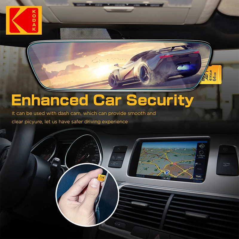 KODAK 고속 플래시 메모리 카드 및 카드 리더기, 마이크로 SD 카드, 클래스 10, 32GB, 64GB, 128GB, 256GB, U3, 4K