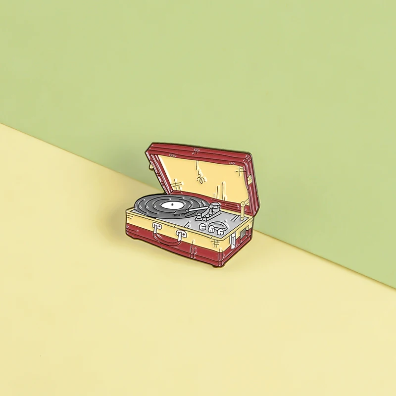 

Vintage Suitcase Vinyl Record Player Enamel Pins Trendy Classic Brooches Badges Bag Clothes Lapel Pins Jewelry Gifts For Friends