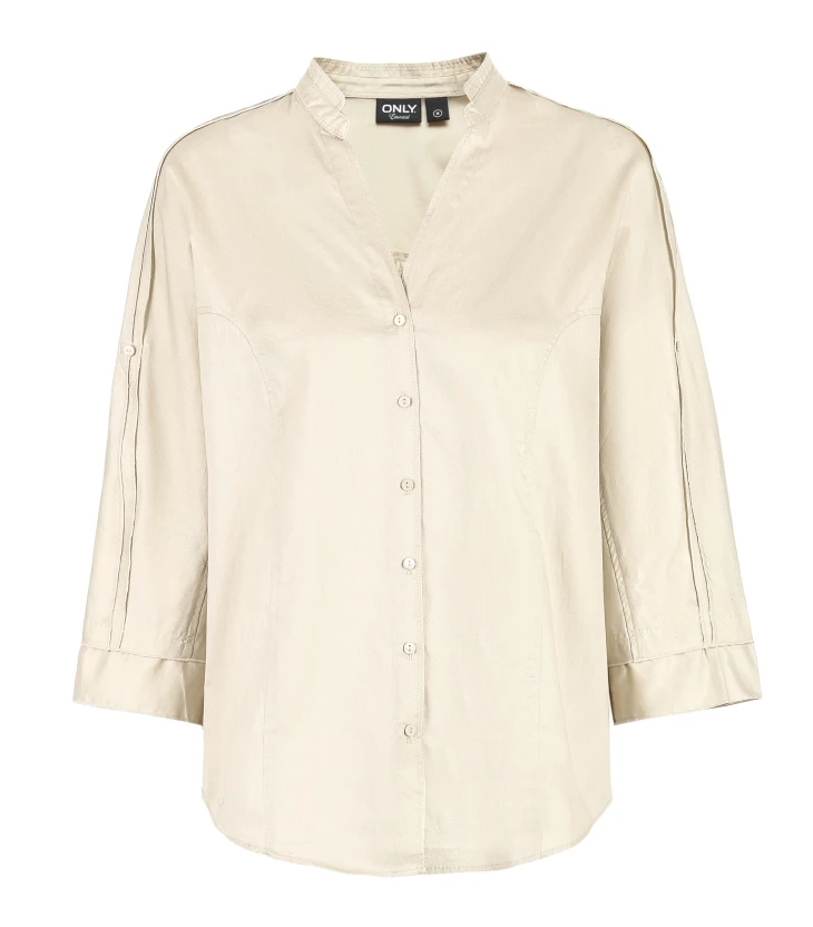 ONLY Womens Loose Fit Pure Color 3/4 Sleeves 100% Cotton V-neckline Shirt | 119105537