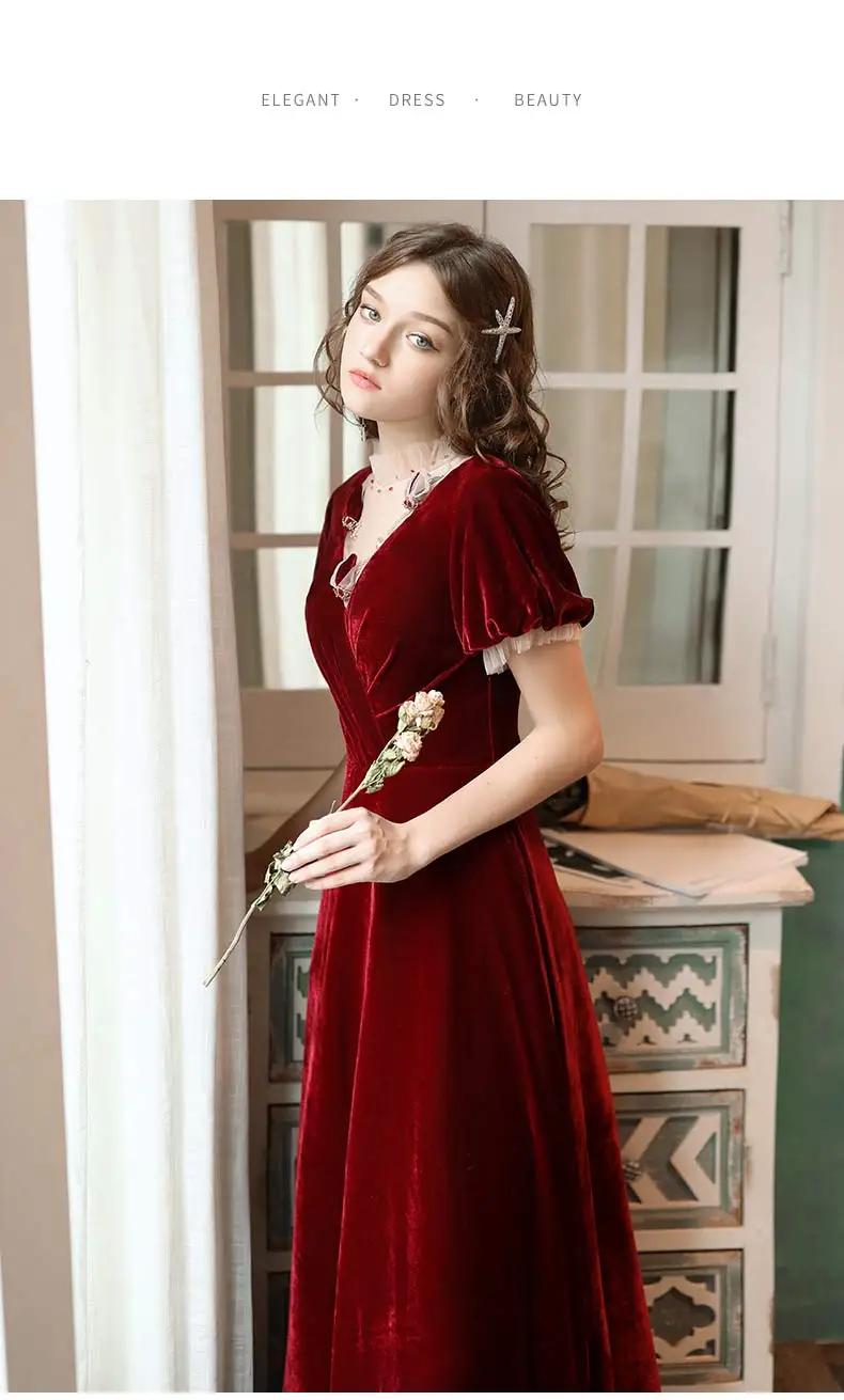 SSYFashion Новое красное вечернее платье русалки, зимнее винтажное велюровое тонкое платье с коротким шлейфом, Длинные вечерние платья для выпускного вечера, Vestidos De Noche