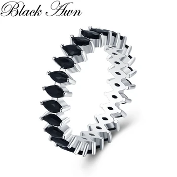 

Trendy 2.5g 925 Sterling Silver Fine Jewelry Baguet Row Engagement Black Spinel Wedding Rings for Women G018