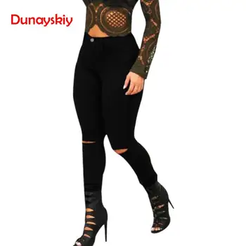 

Hole Jeans Woman Sexy Black 2019 New Denim Pencil Pants Skinny Stretch Fitness Soft Tights Leggins Jeans Fashion Black