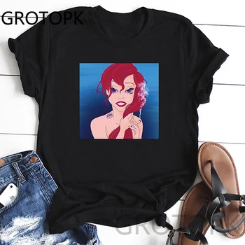 

Smoking Arielle Women T Shirt Harajuku Fashion T-Shirt Vintage Tumblr Tshirt Summer White High Street Tops Tees