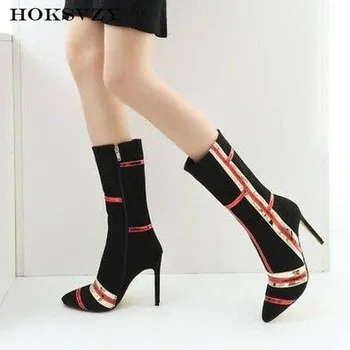 

HOKSVZY Women Sexy Boot Point Toe SHoes Shoes woman Clothes Suede High Heel Medium And High Boots Large Size ZL-198-21