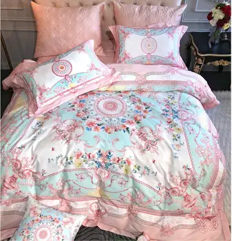 

Luxury Bedding Set soft egyptian cotton Bed Linens Bed Sheet Set printed flowers Bedclothes Queen/King Size Bed cover 4pcs
