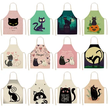 

Cute Cartoon Cat Kitchen Apron for Men Women Home Cleaning Tools Pink White Waterproof Apron Cotton Linen Easy to Clean House