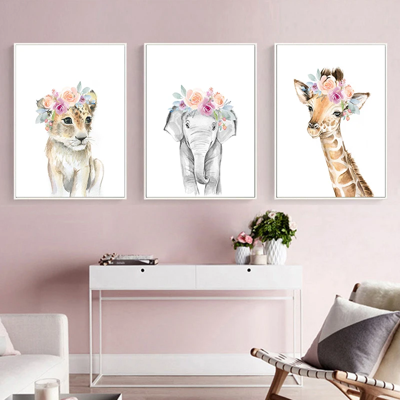 Flower Elephant Animal Poster Print Wall Art Canvas Painting Home Decoration 