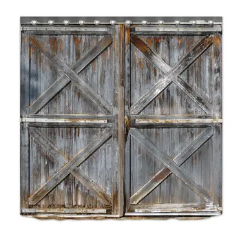

Western Country Style Shower Curtain Farmhouse Style Rustic Wood Print Barn Door Shower Curtain Waterproof Polyester Fabric