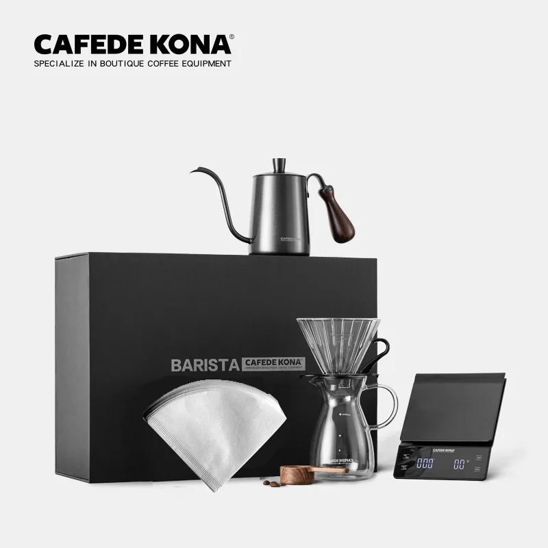 Кофейник KONA, ручной капельный Набор для кофе, 6 шт. в pourover, Подарочная коробка для кофе (весы + чайник + капельница + бумажная бумага + Серверная ... Кофейник KONA, ручной капельный Набор для кофе, 6 шт. в pourover, Подарочная коробка для кофе (весы + чайник + капельница + бумажная бумага + Серверная ...