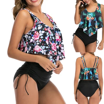 

Two Piece Tankini Set Large Plus Size Swimwear Retro Women 2019 Swim Sport Swimsuit Bather Beach Wear Split Bathing Suit Bikini