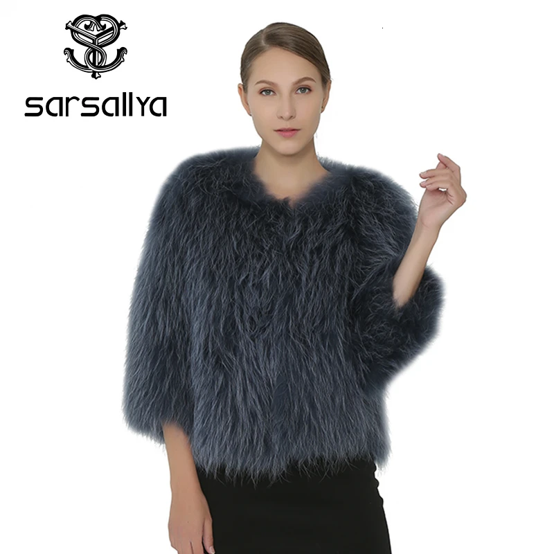 

SARSALLYA Real Fur Coat Fashion Short Leather Knitted Jacket Women Coat Natural Raccoon Dog Fur Outcoat Women Clothing