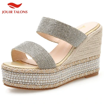 

JOUIR TALONS Top Quality Elegant High Heels Straw Platform Summer Wedges Sandals Pumps Woman Shoes Women