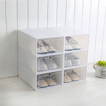 

6pc Transparent Shoe Box Storage Shoe Boxes Thickened Dustproof Shoes Organizer Box Can be superimposed combination Shoe Cabinet