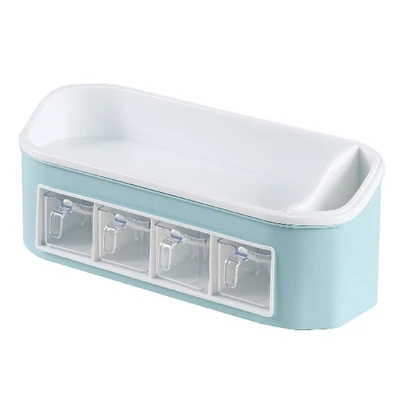 Ящик типа приправа ящик для хранения стеллаж для хранения набор кухня мононатрия Глютамат соль горшок бытовой приправа коробка комбинация - Цвет: Blue
