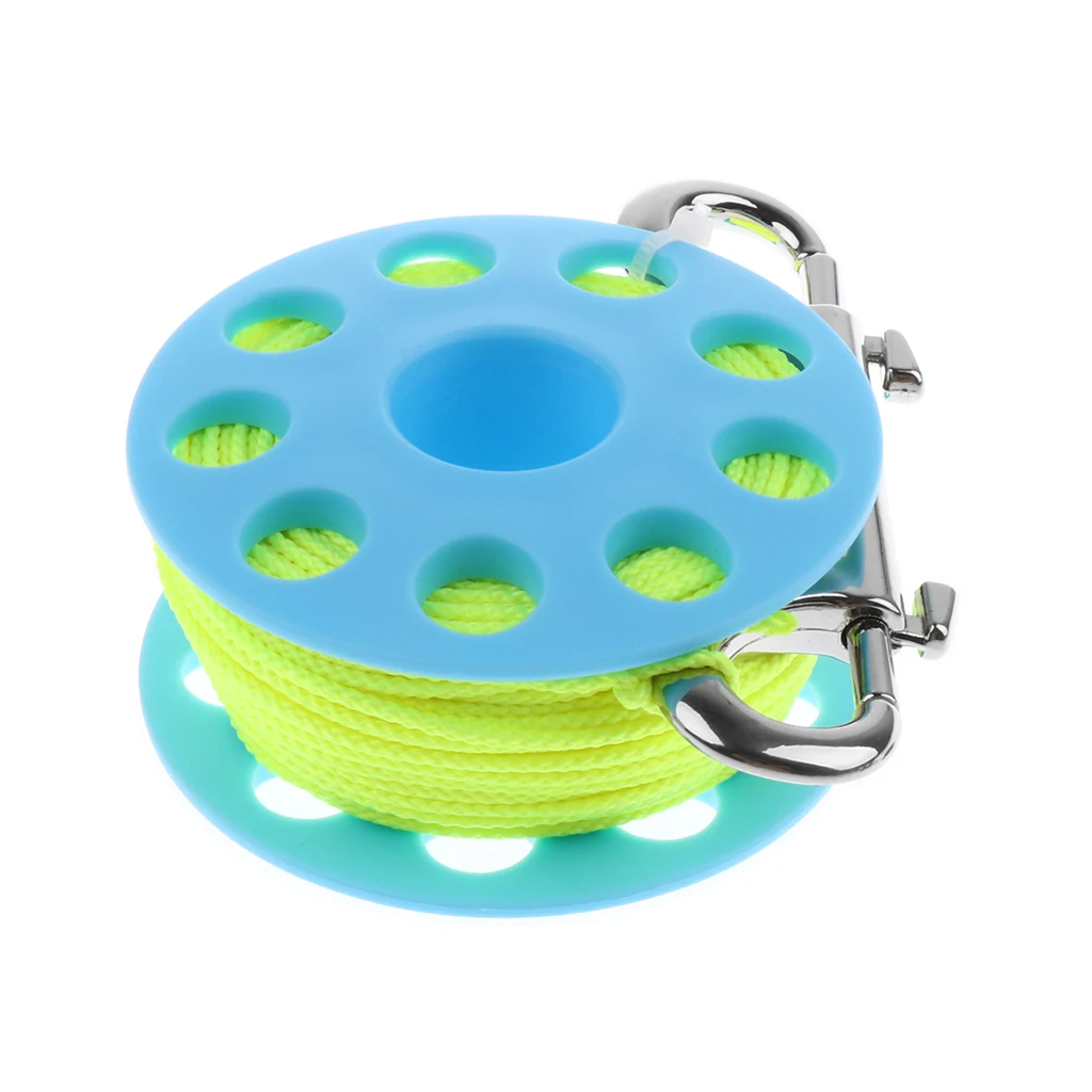 Underwater Sport Scuba Diving Finger Spool Cave Wreck Reel w/ 30m Yellow Line & Double End Snap Clip Safety Gear Equipment 
