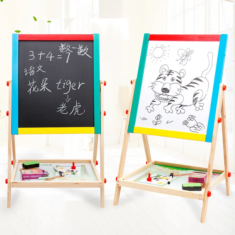 

Wooden Color Double-Sided Magnetic Drawing Board Small Blackboard Braced Drawing Board CHILDREN'S Drawing Board Easel Adjustable