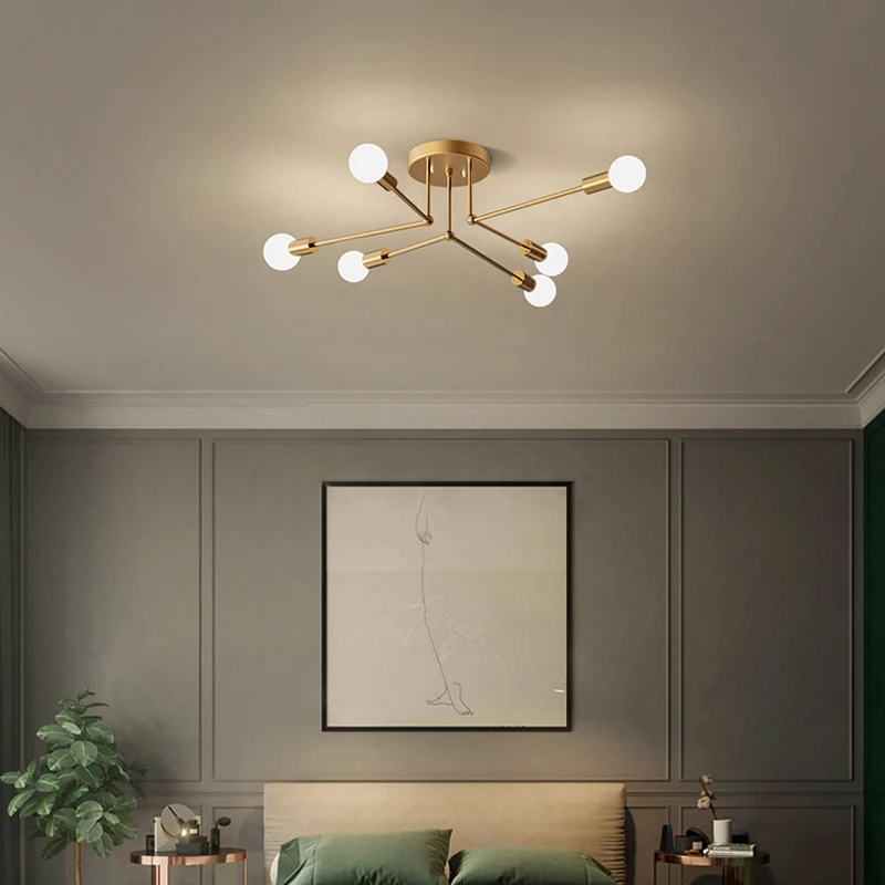 

Nordic full copper right angle ceiling lamp modern personality bedroom study copper lamp simple creative living room lamp