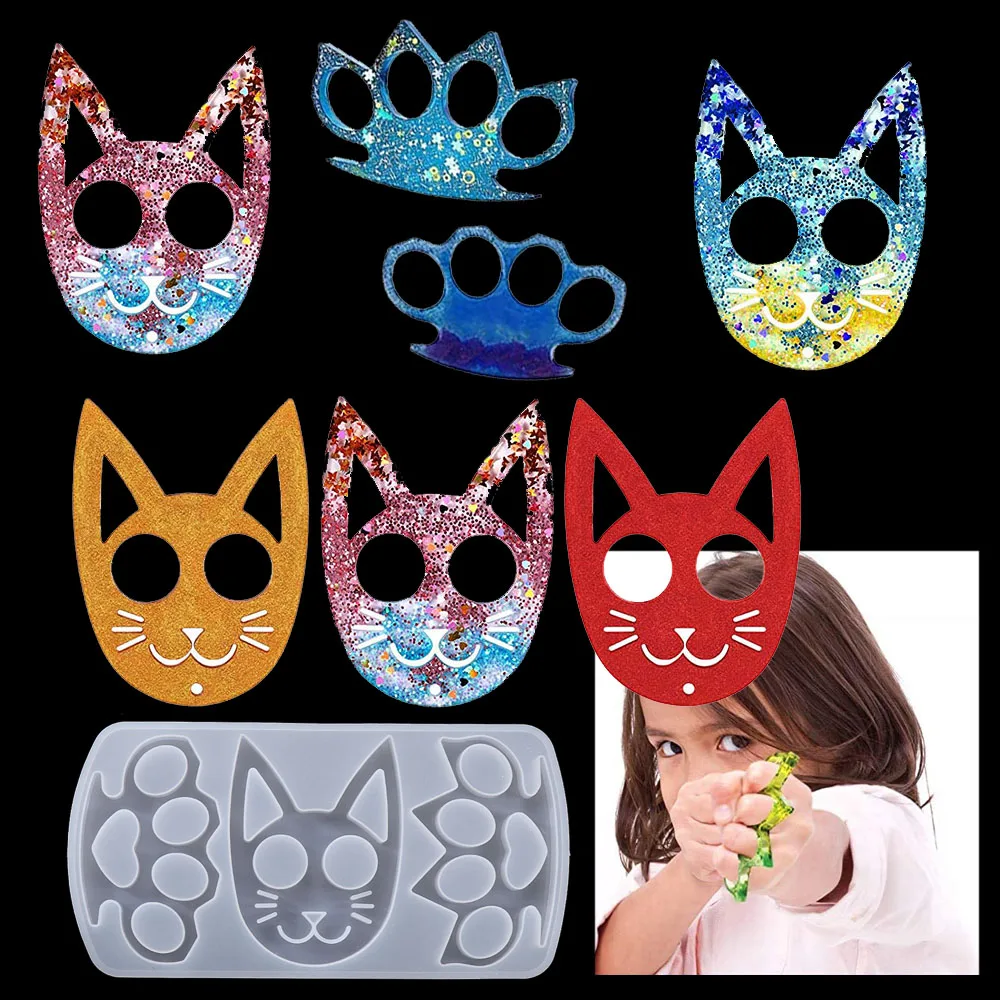 1Pcs Cat Fox Fist Claw Defense Cat Skull Silicone Mould DIY Ring Set Keychain Crystal Epoxy Resin Mold Crafts Casting Tools
