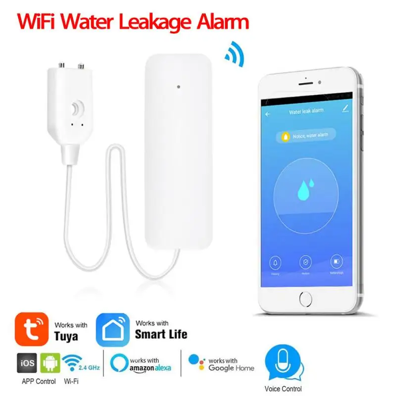 Tuya-alarma de fugas de agua con WiFi, Sensor de fugas de agua independiente, Detector de alerta de inundación, sistema de alarma de desbordamiento, Tuya, App Smart Life