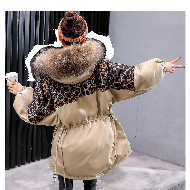 

Leopord Pattern Joint Fashion Elegant Hooded Warm 2018 Winter Cotton-padded Clothes