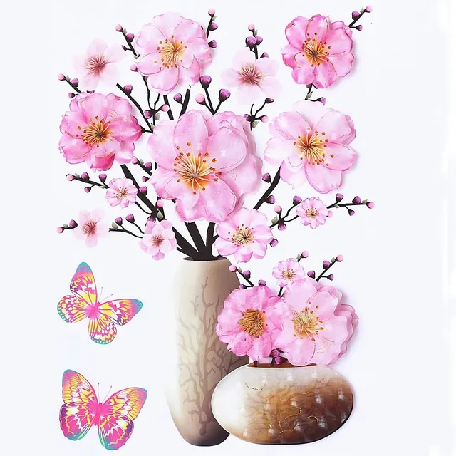 3D simulation rose flower sticker stereo simulation vase wall sticker home background decoration waterproof self-adhesive Light Grey