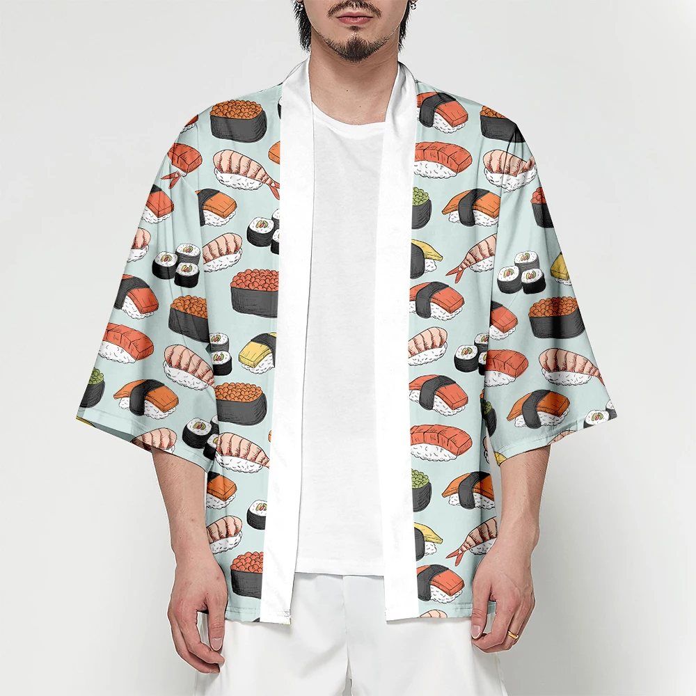 Японский рукав летучая мышь Haori Yukata кимоно летнее Кимоно Кардиган для мужчин Уличная 3D футболка кран суши костюм самурая кимоно