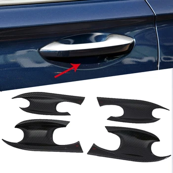 

For Hyundai Santa Fe 2019 2020 Carbon Fiber Style Door Handle Bowl Cover Cup Cavity Trim Insert Catch Molding With Logo