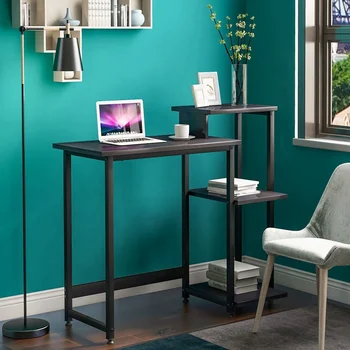 

Computer Desk With 3 Tier Storage Shelves Desk Table With Bookshelf Laptop Table With Steel Frame For Small Spaces