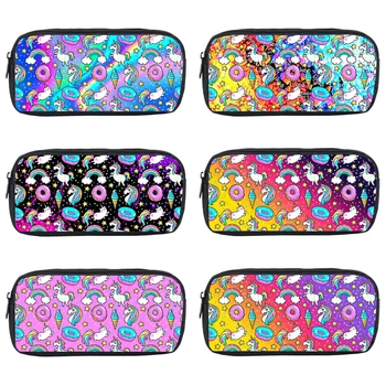 

3D Print Rainbow Pink Unicorn School Supplies Stationery Pencil Case Women Makeup Box Storage Pouch Kids Anime Girl Cosmetic Bag