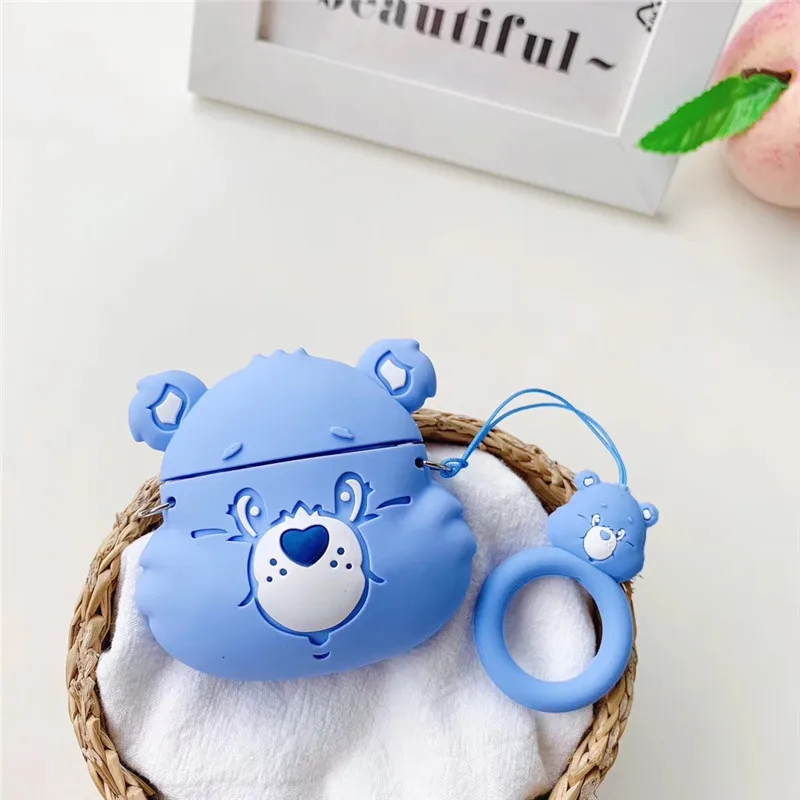 3D милая, с радужным принтом Care Bears металлическая цепочка с подвеской чехол для Apple Airpods 1 2 Беспроводной наушники Карамельный цвет покрытие с медведем - Цвет: F