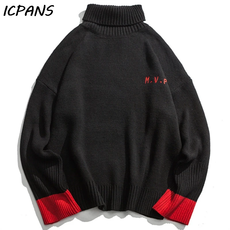 

ICPANS Hip Hop Turtleneck Sweater Men Casual Streetwear Loose Men's Pullovers Sweater Spring Autumn 2019 Japanese Style Cotton