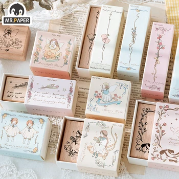 

Mr Paper 10 Designs Happy Styles Wooden Rubber Stamp for Scrapbooking Deco DIY Craft Standard Wooden Stamps Ink Journal Supplies
