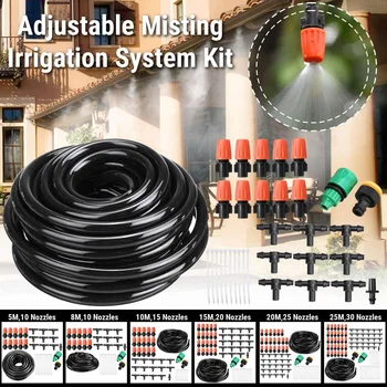 

Adjustable Water Misting Cooling Irrigation System Kit Tubing Hose 5M/8M/10M/15M/20M/25M with Mist Nozzle Sprinkler