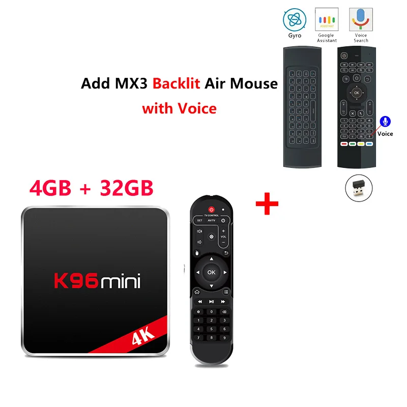K96 Мини android 9,0 smart tv box RK3318 Четырехъядерный 4 ГБ 32 ГБ телеприставка 2,4G 5G Wifi 4K Youtube Netflix медиаплеер vs X96 mini - Цвет: 4G32G add mx3l mic