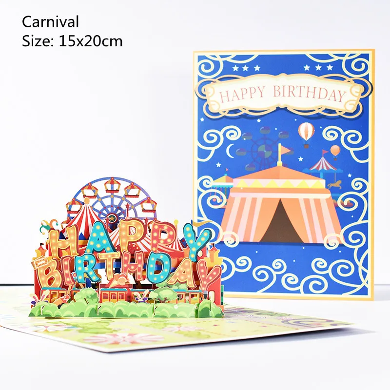 Happy Birthday Card For Boy Girl Kids Husband Wife 3D Birthday Cake Pop-Up Greeting Cards Postcards Festival Gifts With Envelope
