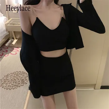 

Summer Female Three Piece Sets Fashion Women Short Jacket Small Sling High Waist Half Body Bag Hip Skirt Women Suit