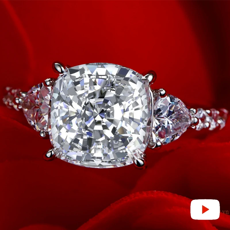 

8*8mm Square Cushion S925 Fine Jewelry sterling silver ring imitation diamond Carat 4Cs wedding proposal dream