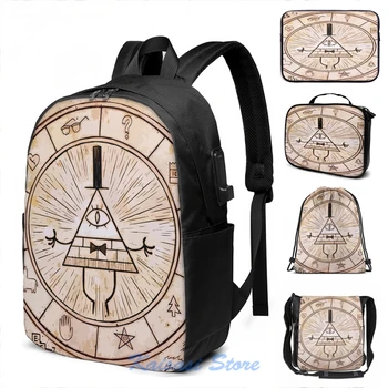

Funny Graphic print bill cipher spell USB Charge Backpack men School bags Women bag Travel laptop bag
