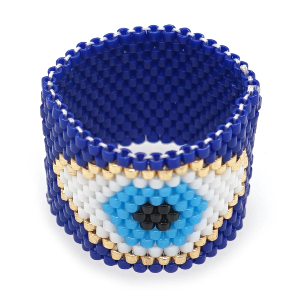 Buy Handmade Boho Miyuki Bead - Blue Evil Eye Ring