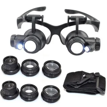 

LED Head-Mounted Magnifier Double Eye Glasses Loupe Lens Jeweler Watch Repair Measurement With LED Lamp