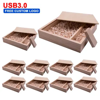 

10pcs/lot Free Logo Wooden Usb 3.0 with Box Pendrive 64GB Usb Flash Drive 4GB 8GB 16GB 32GB Usb flash pen drive U Disk for Gift